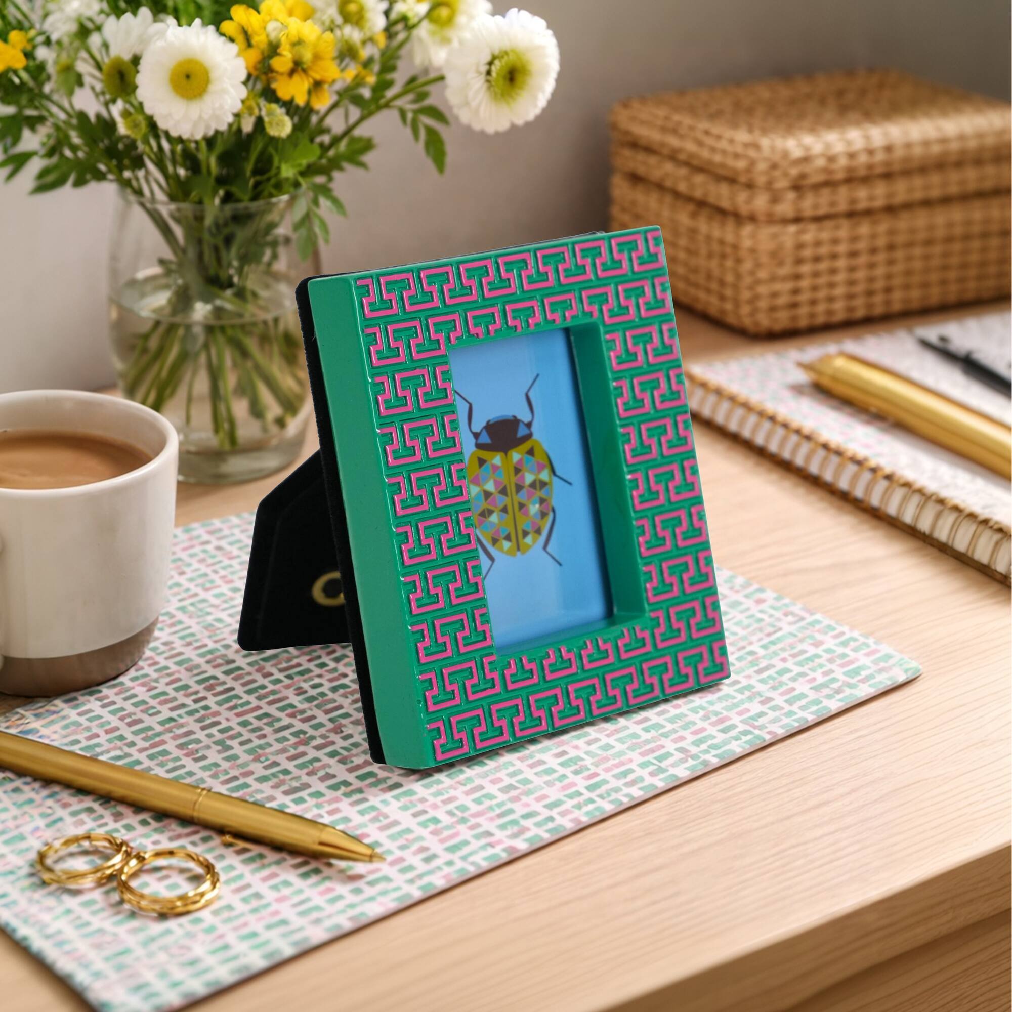 Jonathan Adler x Michaels 2" x 3" Pink & Teal Greek Key Tabletop Frame